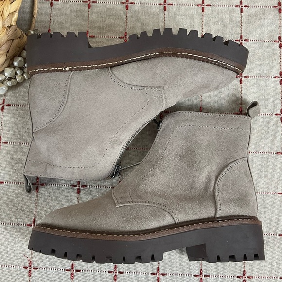 Nordstrom Rack Faux Suede Ankle Boots Thick Lug Sole Front Zip Women’s Sz 4 Nwob - Picture 6 of 8